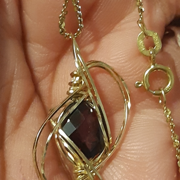 Womans 925 Gold Over Sterling Necklace, With India Ruby Stamped Necklace, 20" L - Picture 4 of 17